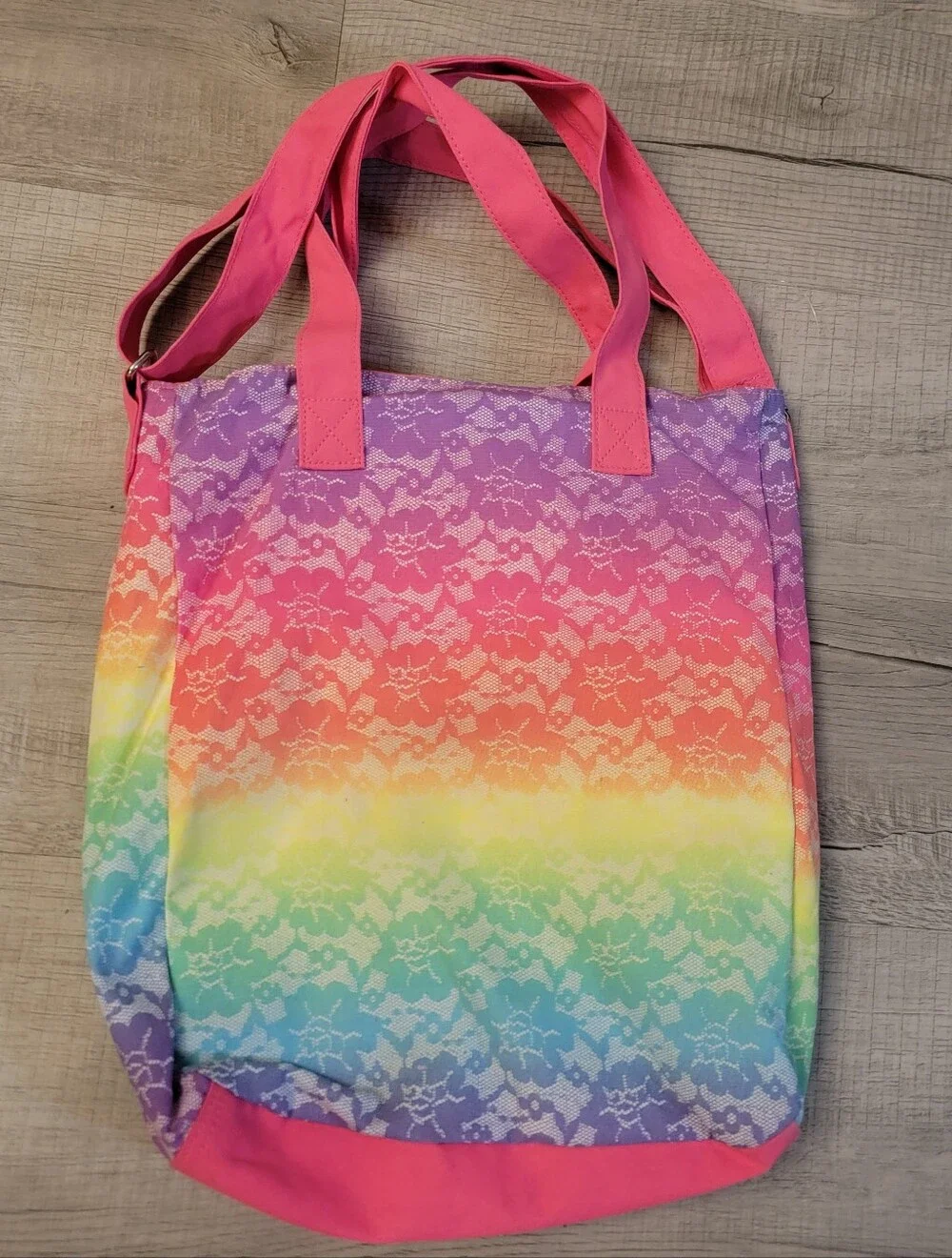 Justice Rainbow Glitter K Initial Tote Bag - Pink